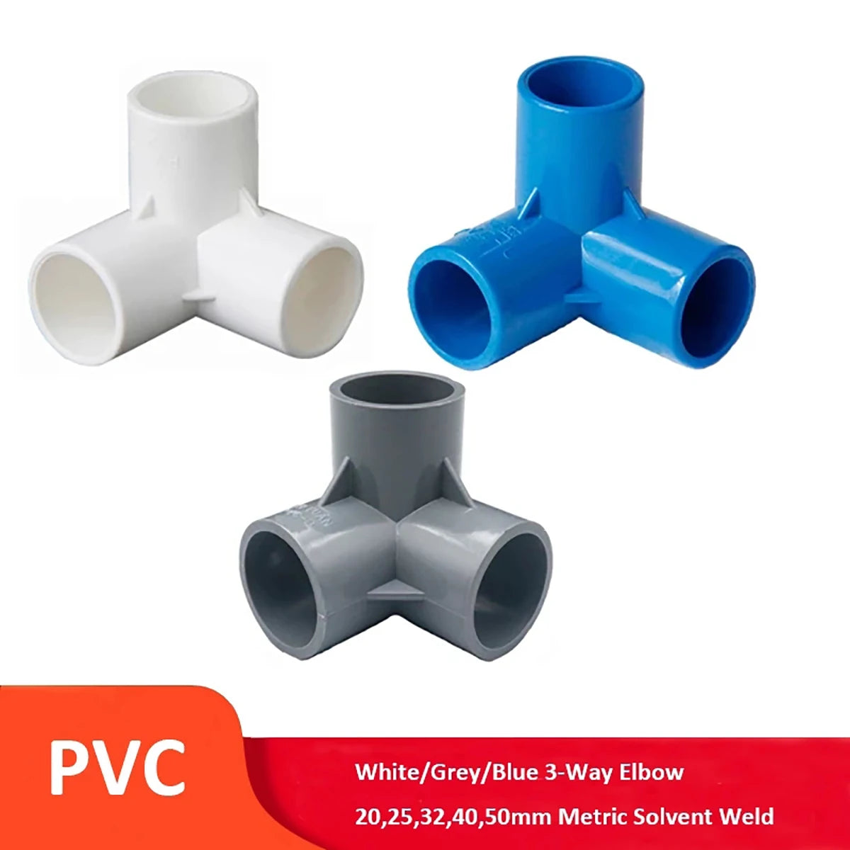 PVC 3-Way Elbow Metric Solvent Weld Pressure Pipe Fitting Pipe Connect ...