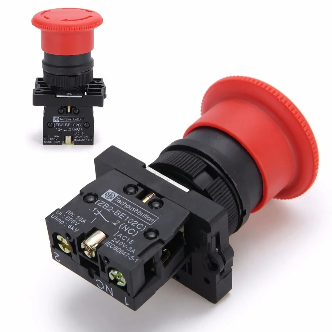 220V 10A Red NC Emergency Stop Mushroom Push button switch Control ele ...
