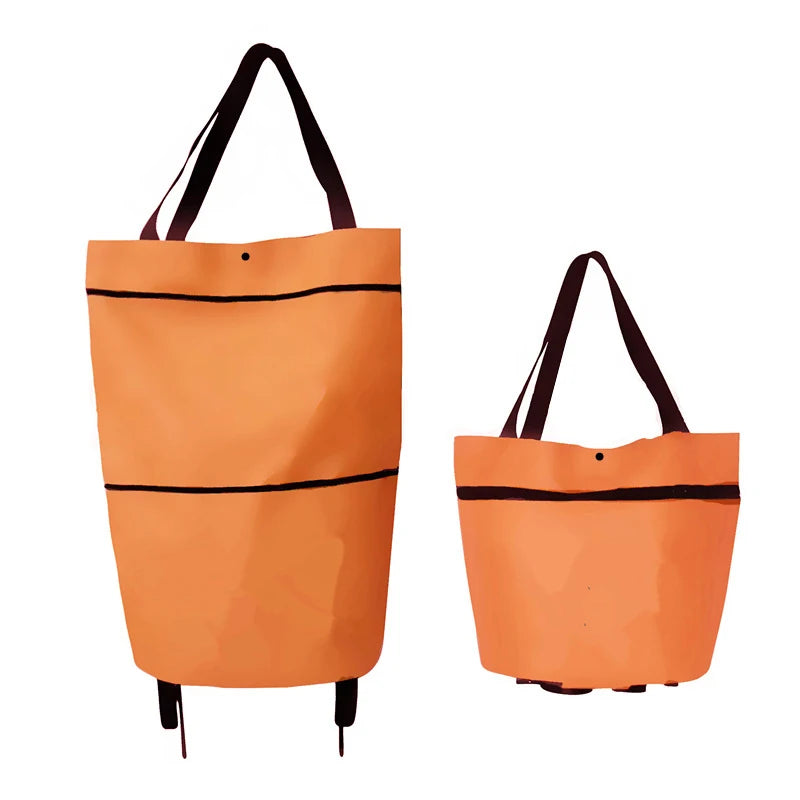 Chariot de courses pliable 2 en 1 avec roulettes – Organisateur de sac pliable à fermeture éclair en deux étapes