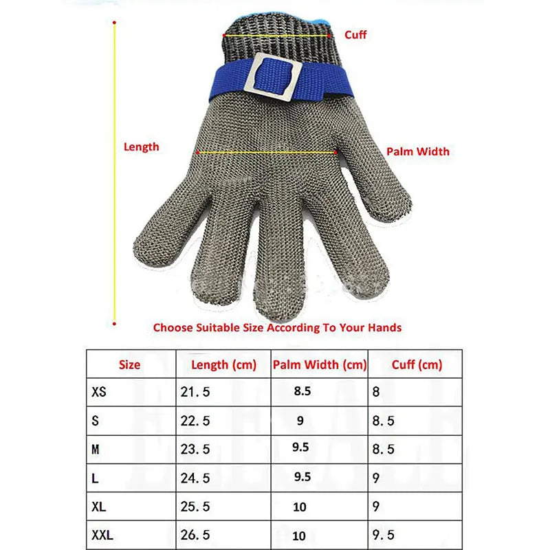 Safety 100% Stainless Steel Level 9 Mesh Butcher Glove With Protection Against Bacteria High Quality Safety Work Gloves