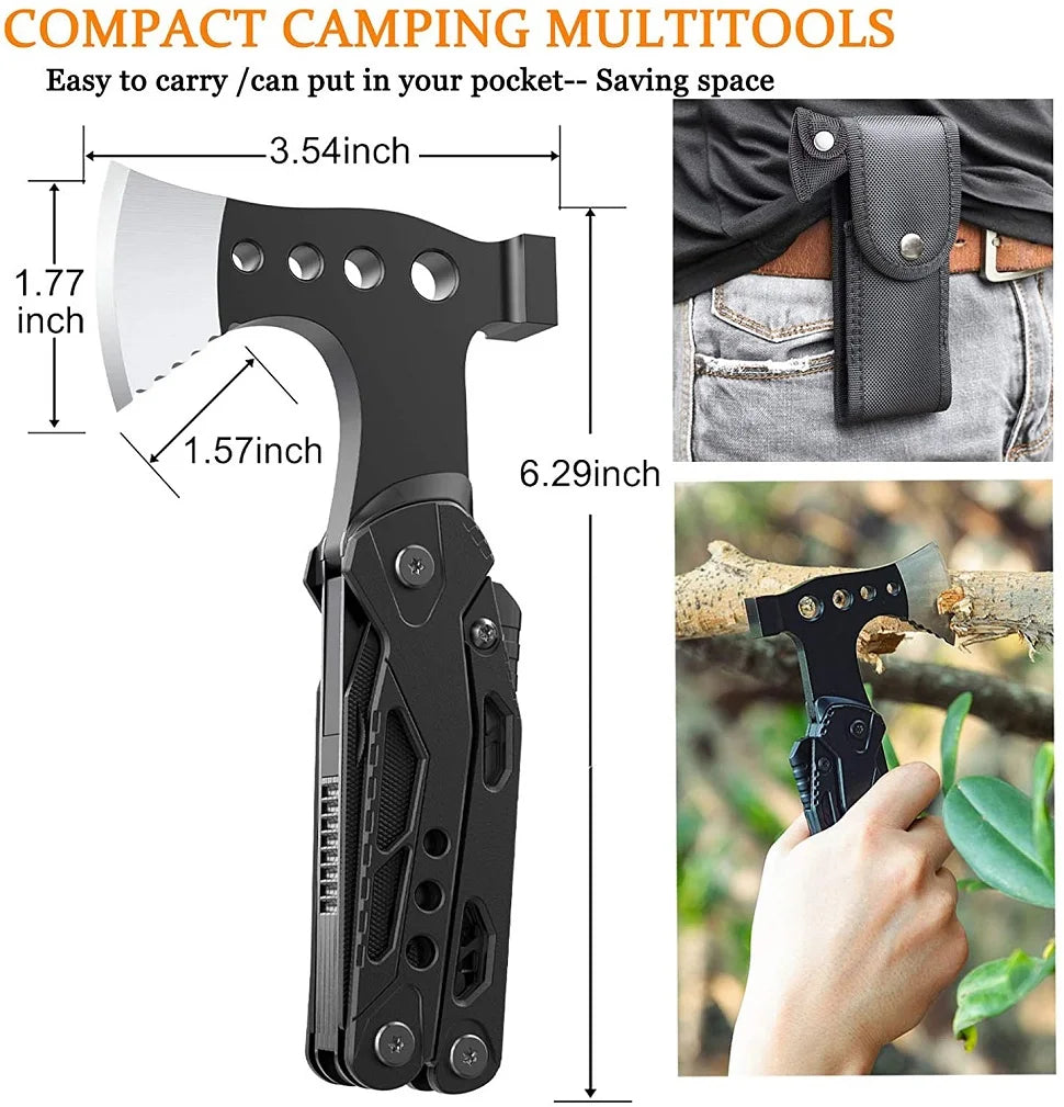 15-in-1 Camping Taschen-Multitool: Messer, Axt, Hammer, Zange &amp; mehr