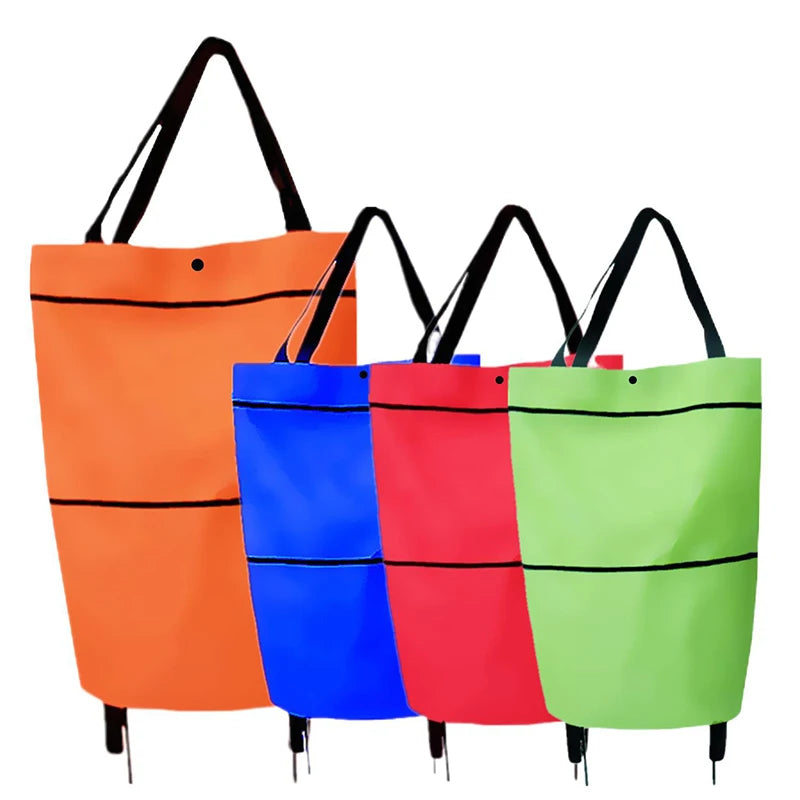 Chariot de courses pliable 2 en 1 avec roulettes – Organisateur de sac pliable à fermeture éclair en deux étapes