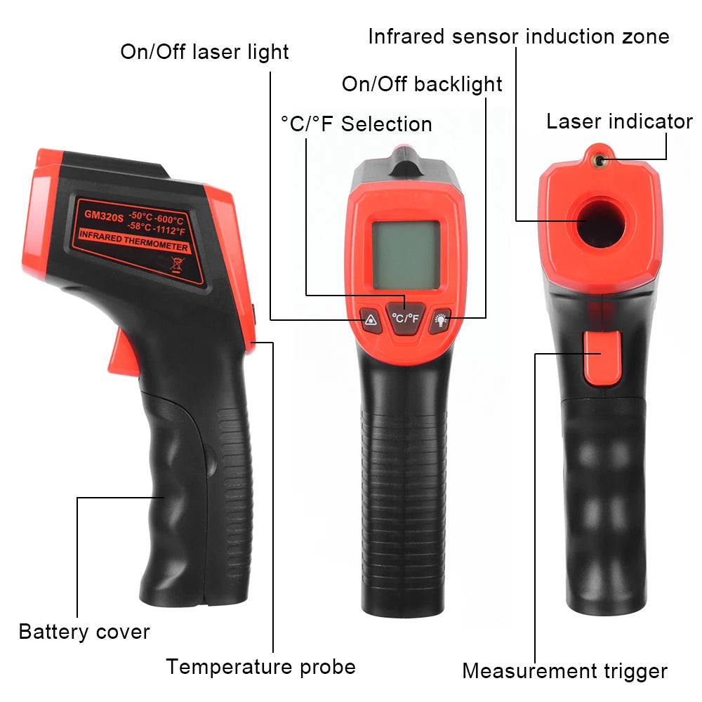 Bezkontaktowy termometr na podczerwień z wyświetlaczem LCD i wskaźnikiem laserowym