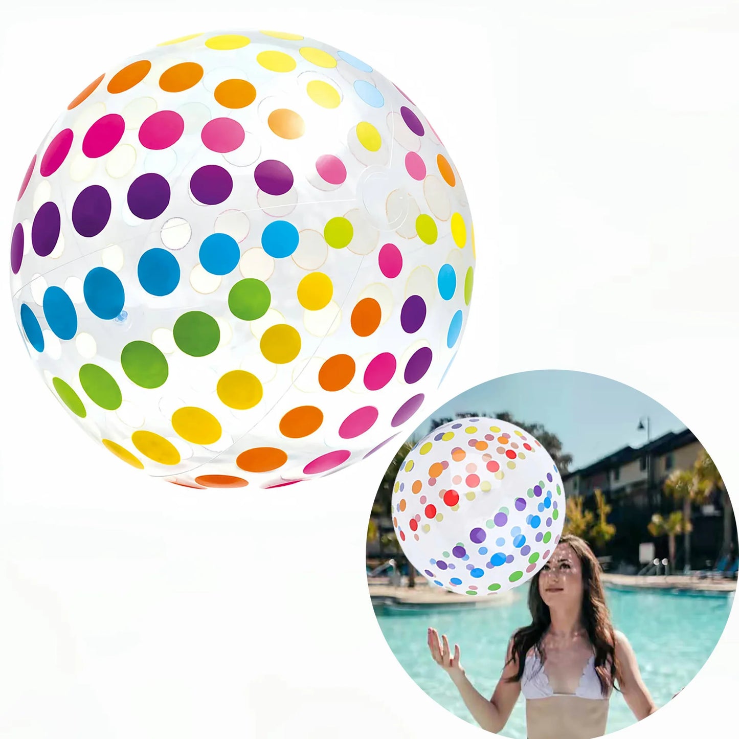 Colorful Striped Transparent Inflatable Beach Ball for Beach, Pool, and Party Games (Ages 14+）