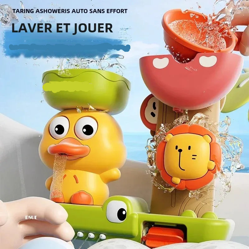 Duck & Flower Waterwheel Bath Toy with Suction Cup for Kids 0-12 Years