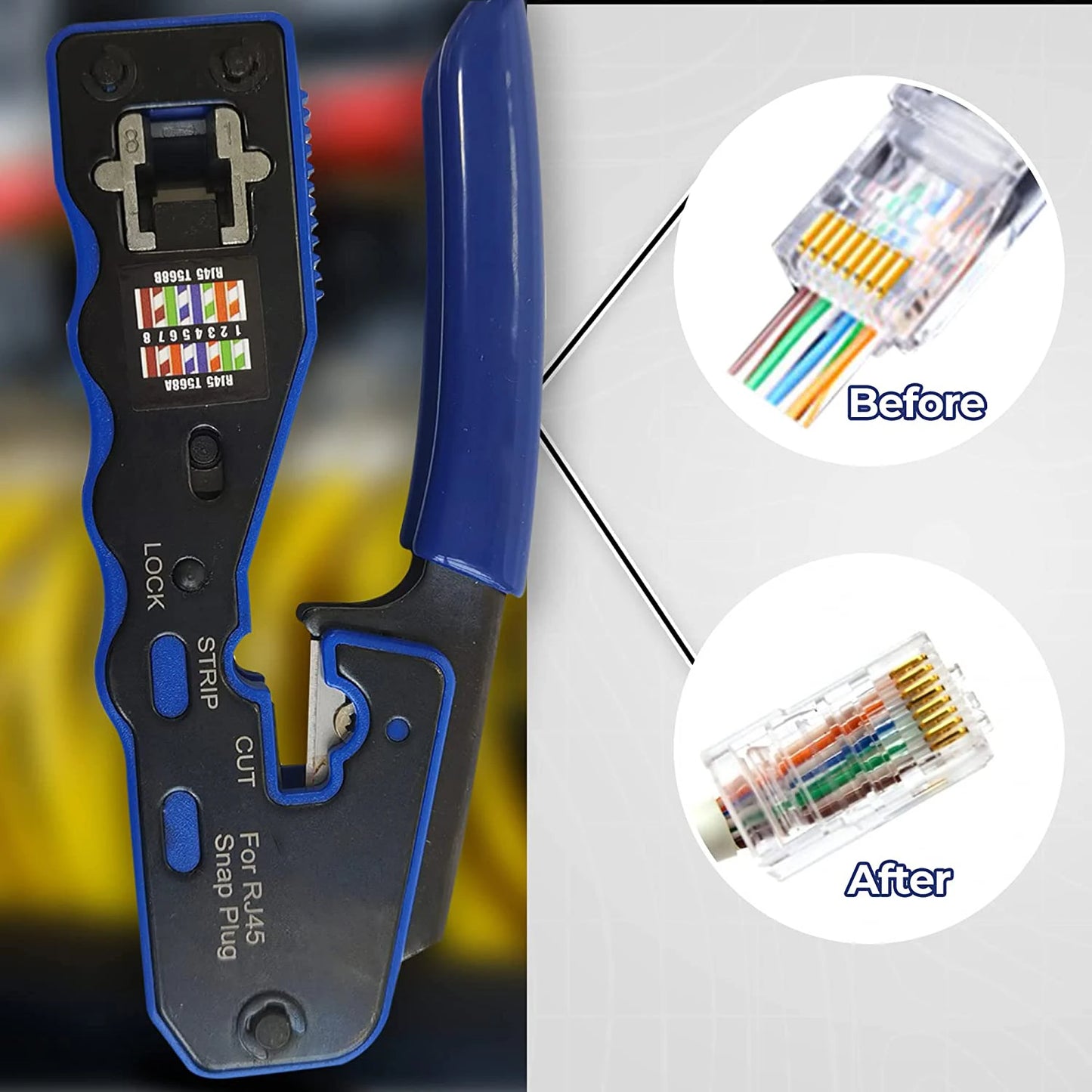 Herramienta de Crimpado RJ45 Pasante para Conectores Modulares Ethernet Cat6a/Cat6/Cat5/Cat5e 8P8C