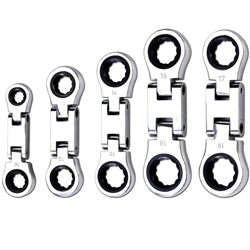 5-piece stubby flex-head ratcheting wrench set