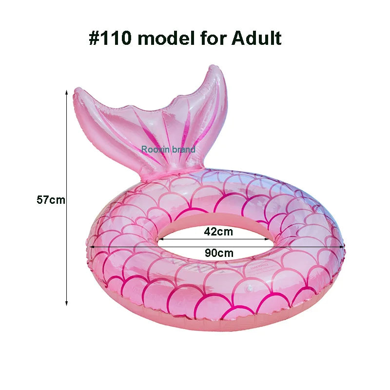 Anillo inflable de sirena con respaldo, flotador para piscina para adultos, adolescentes y niños, tubo para juegos acuáticos, colchoneta para nadar y juguetes para piscina.