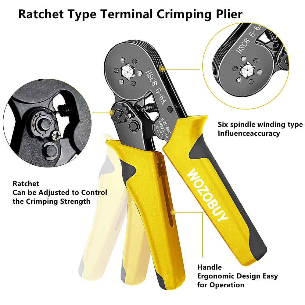 Ferrule Crimping Tool Kit with HSC8 6-6A/6-4A Pliers for Tubular Terminals 0.25-10 mm²