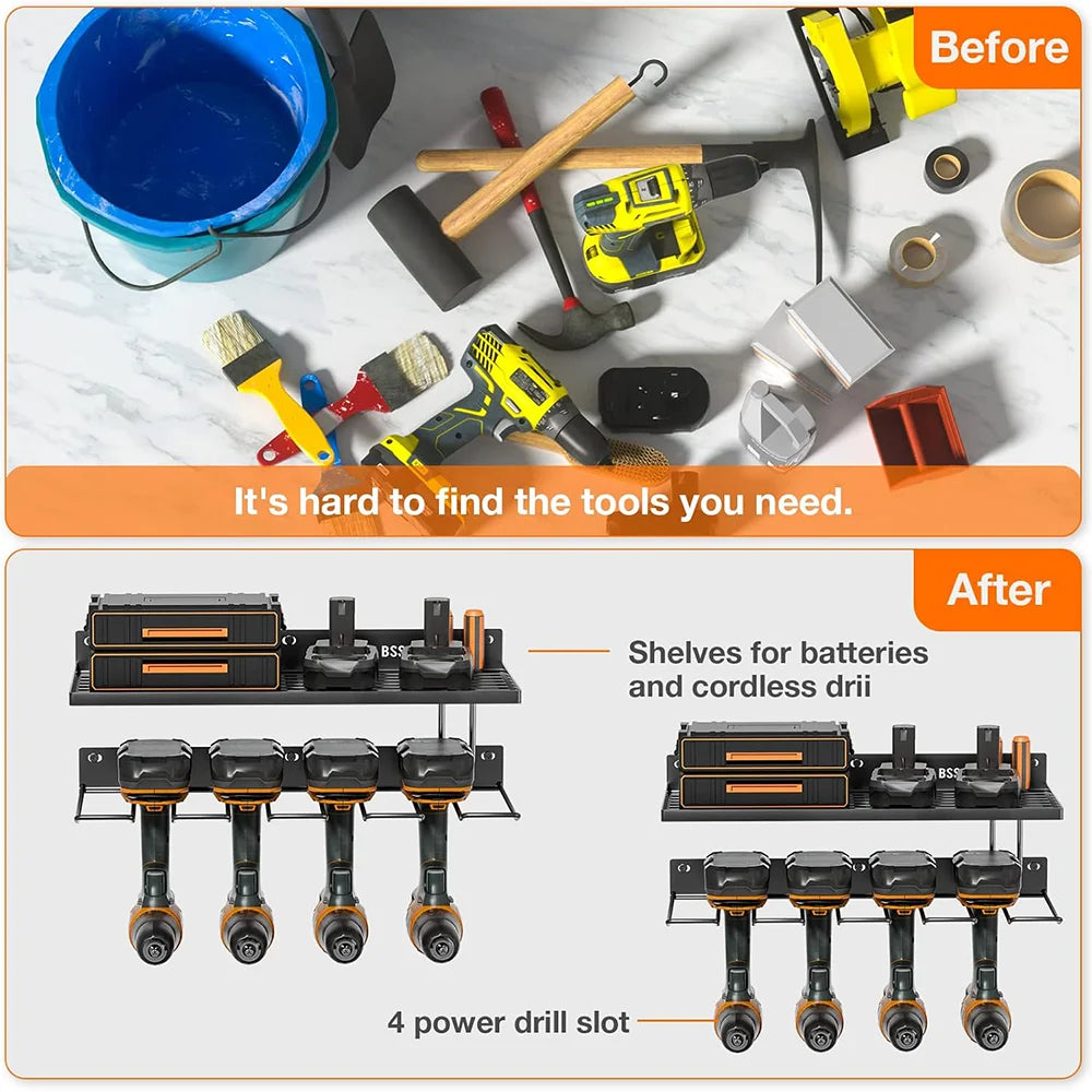 Porte-outils mural robuste pour outils électriques en pack de 2, ensemble de rangement mural pour perceuse et tournevis, pour atelier/garage