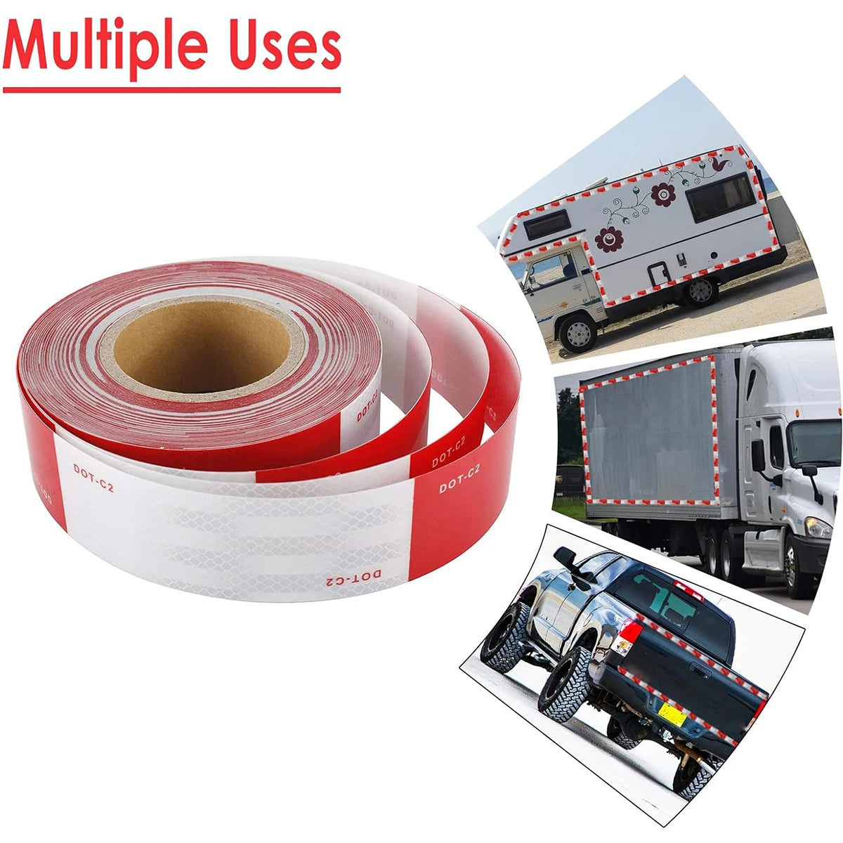 DOT-C2 Nastro Riflettente di Sicurezza per Camion Rosso Bianco Nastro Riflettente di Avvertimento di Sicurezza Adesivo Impermeabile per Veicoli