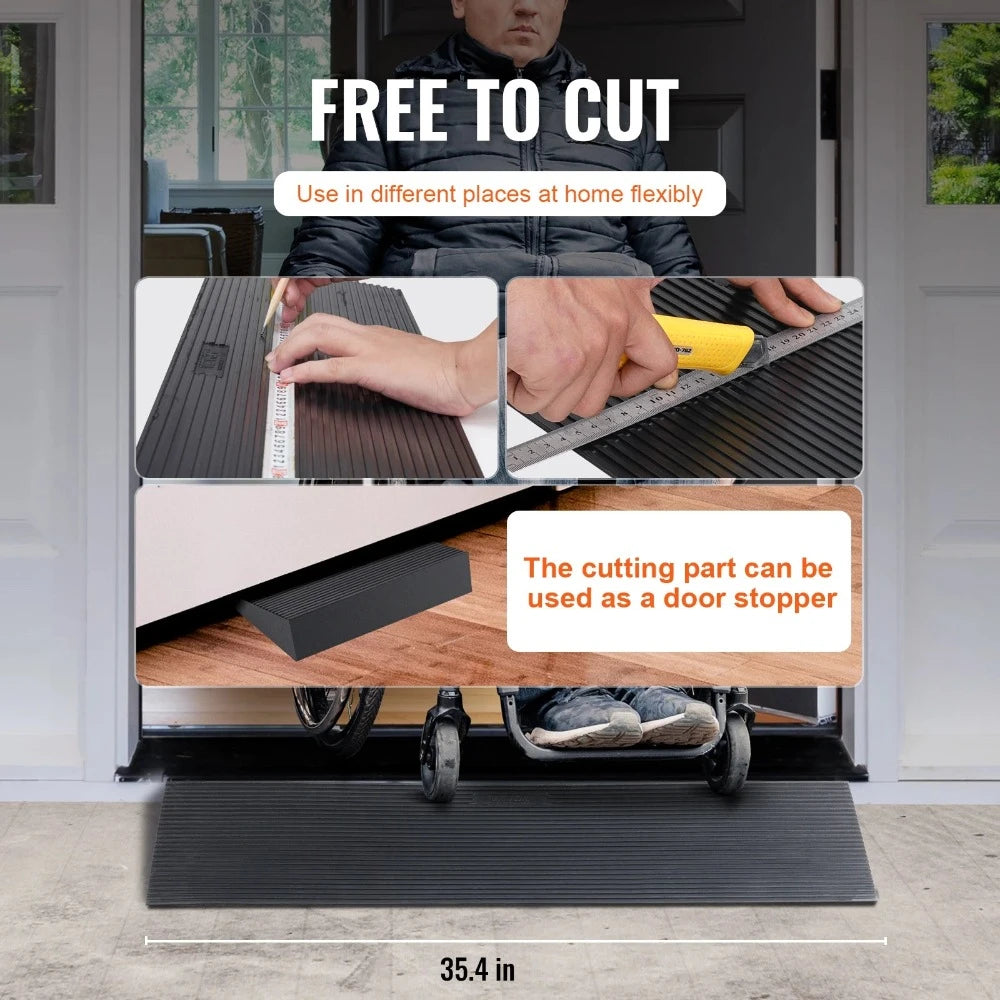 1.2" Rise Threshold Ramp Cuttable Natural Rubber Wheelchair Ramp Scooter with Double-Sided Tape for Doorways Driveways