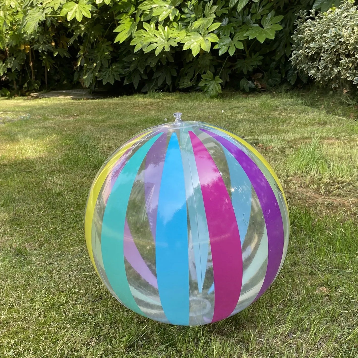 Colorful Striped Transparent Inflatable Beach Ball for Beach, Pool, and Party Games (Ages 14+）