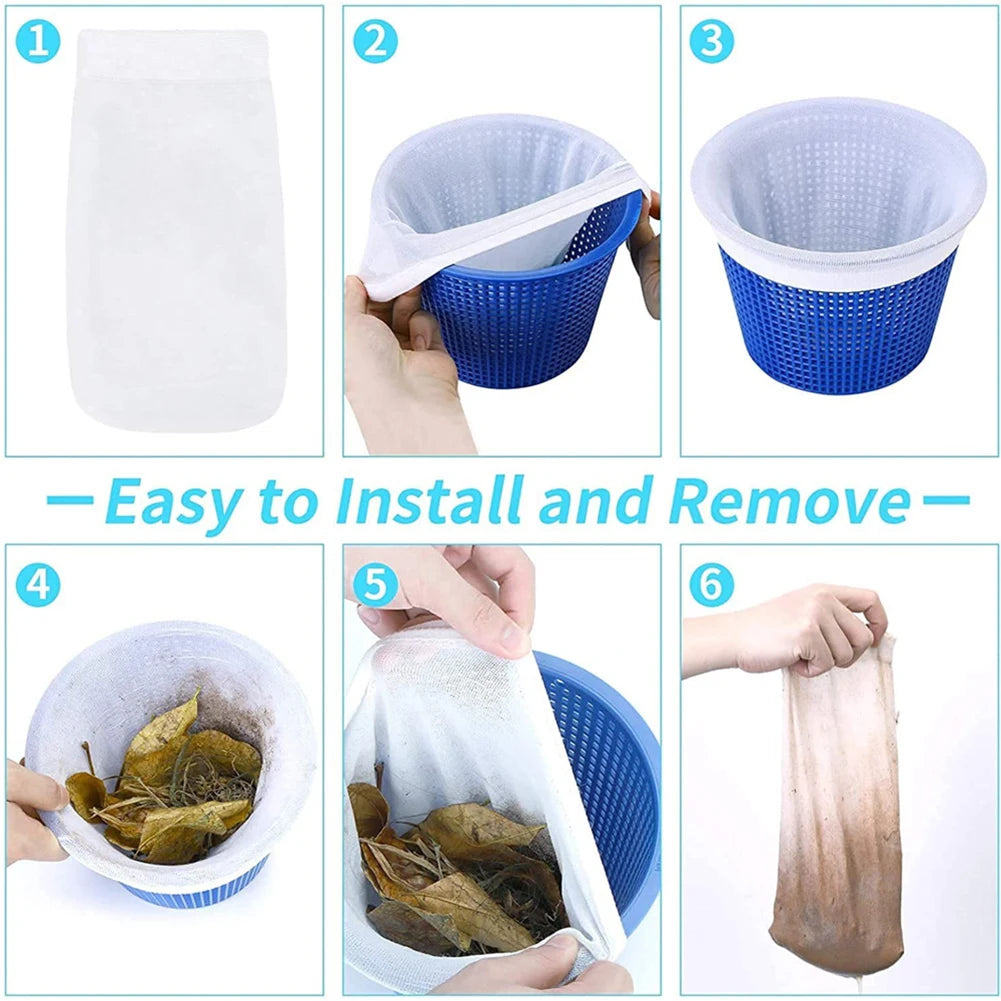 Reusable Pool Skimmer Socks, Ultra-Fine Nylon Mesh Filter Savers for Debris, Leaves, and Hair, Fits In-Ground and Above-Ground Pool Baskets