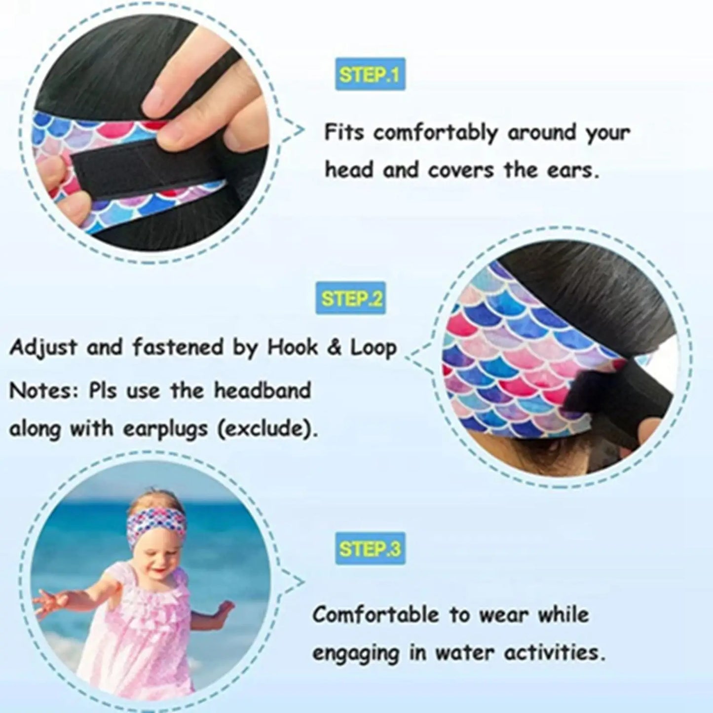 Adjustable Swimming Ear Hair Band for Water Sports Bathing Surfing