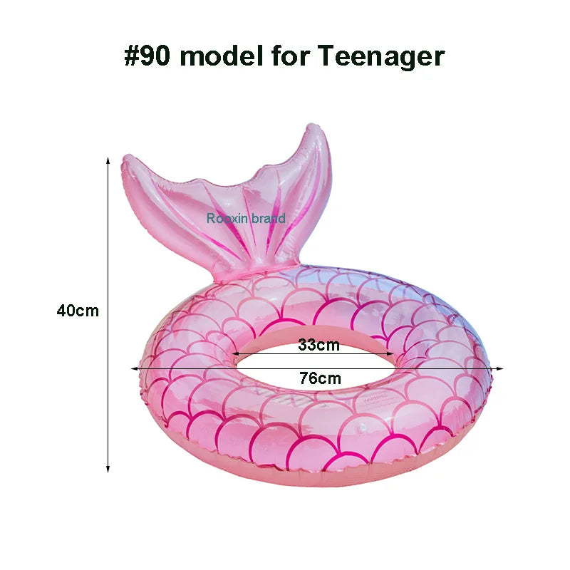 Anillo inflable de sirena con respaldo, flotador para piscina para adultos, adolescentes y niños, tubo para juegos acuáticos, colchoneta para nadar y juguetes para piscina.