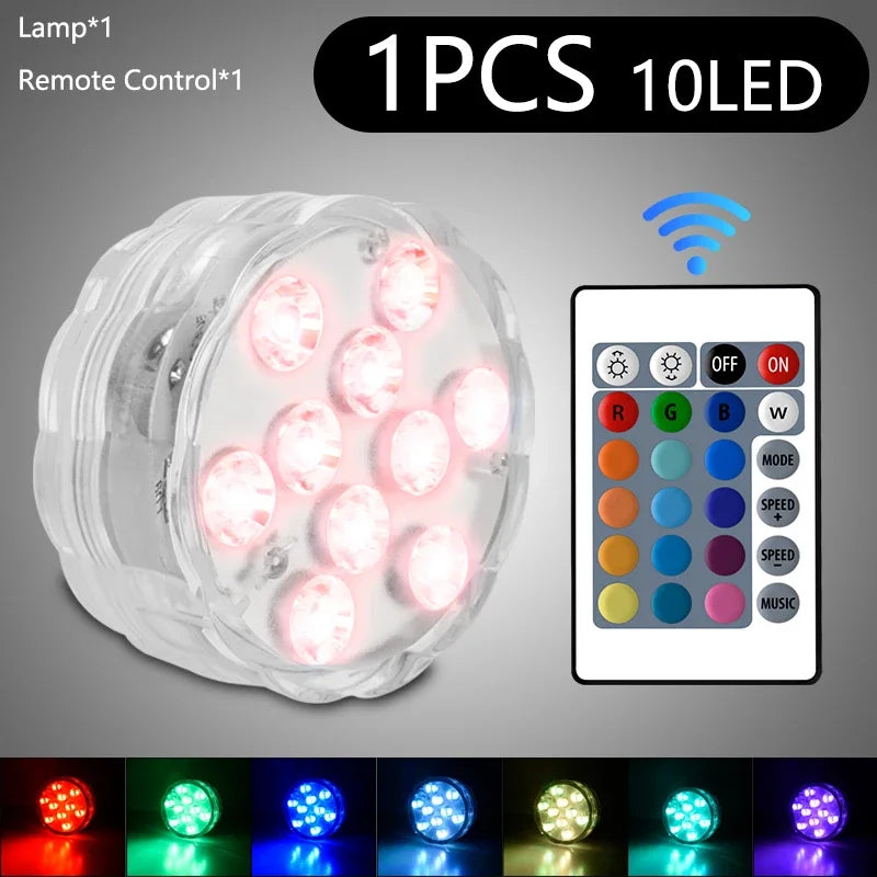 10Leds RGB LED Underwater Light Submersible Night Lamp Battery Party Lighting