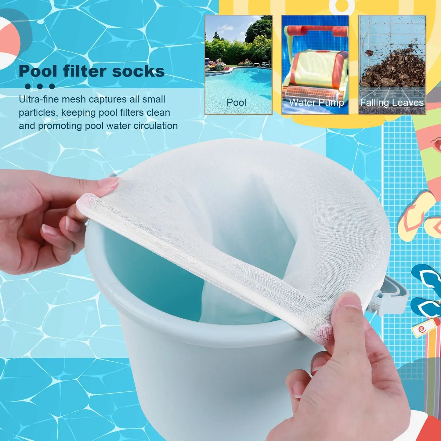 5-50pcs Calcetines para Desnatador de Piscina Diseño de Malla de Nylon Elástica Detritos de Estanque Hojas Filtros Cesta Desnatadores Accesorios para Piscina