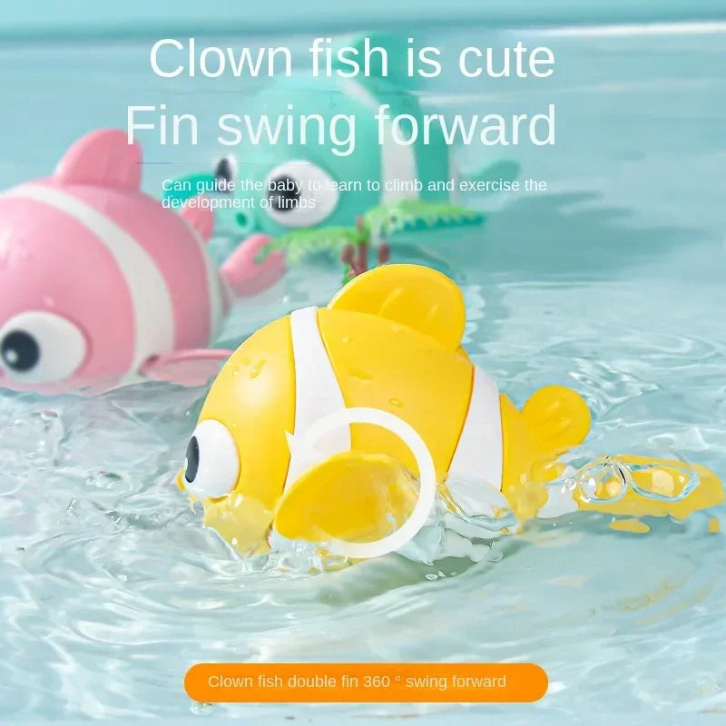 Cute Clownfish Clockwork Bath Toy for Toddlers (0-6 Years), Unisex Plastic PP Swimming Water Toy