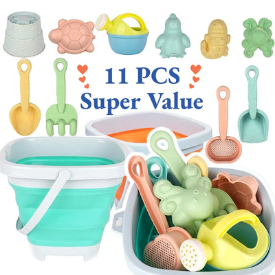 Ensemble de jouets de plage 11 pièces avec seau pliable
