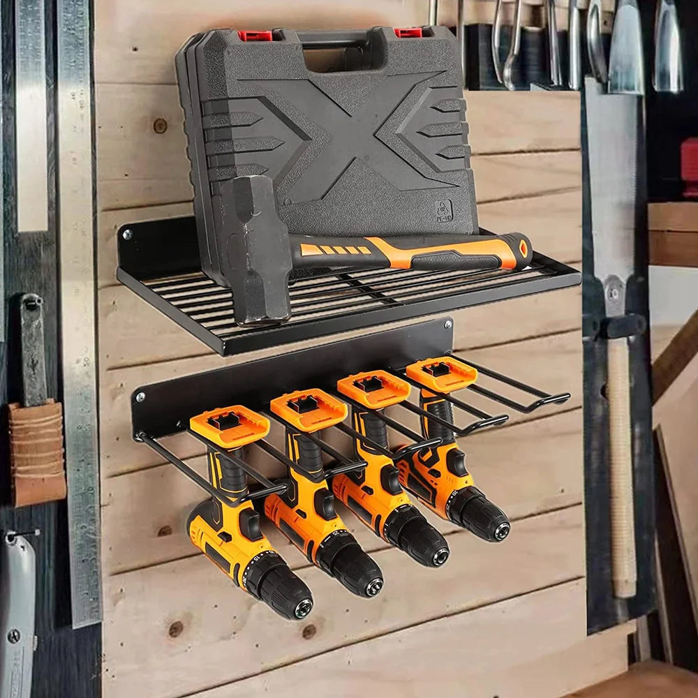 Porte-outils mural robuste pour outils électriques en pack de 2, ensemble de rangement mural pour perceuse et tournevis, pour atelier/garage
