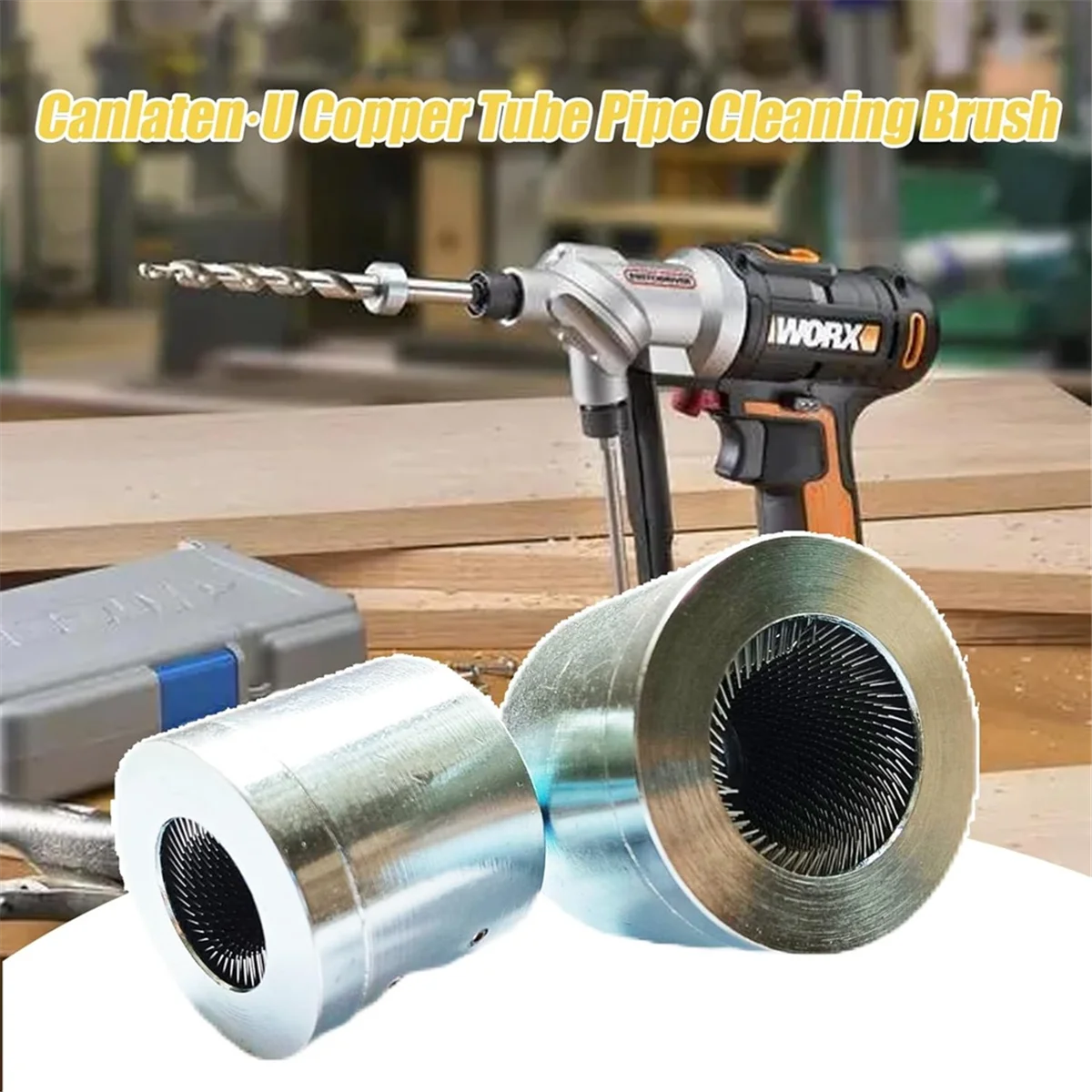 2er-Pack Reinigungsbürsten für Kupferrohre, Vollmetall-Reinigungsbürste für HVAC-Rohre für Bohrmaschinen mit 1/4-Zoll-Schaft (1/2 Zoll und 3/4 Zoll)