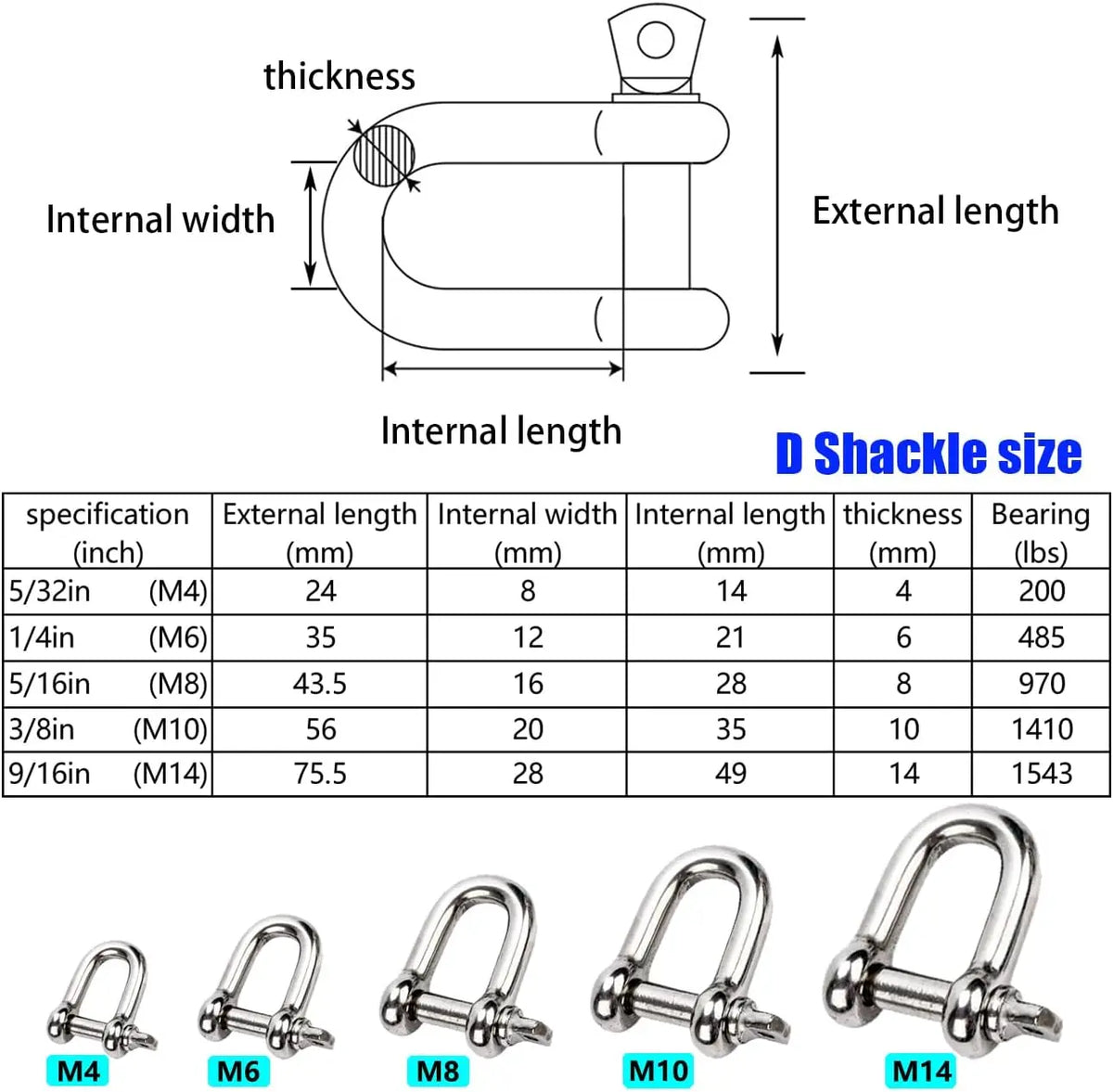 Shackle In Rigging 10Pcs M6 D Type Shackle 1/4 inch Shackle Hooks boat rigging hardware R ...