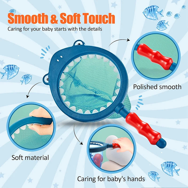 Baby Bath Fishing Toy Set with Floating Fish and Frog Net for Ages 0-6 Years
