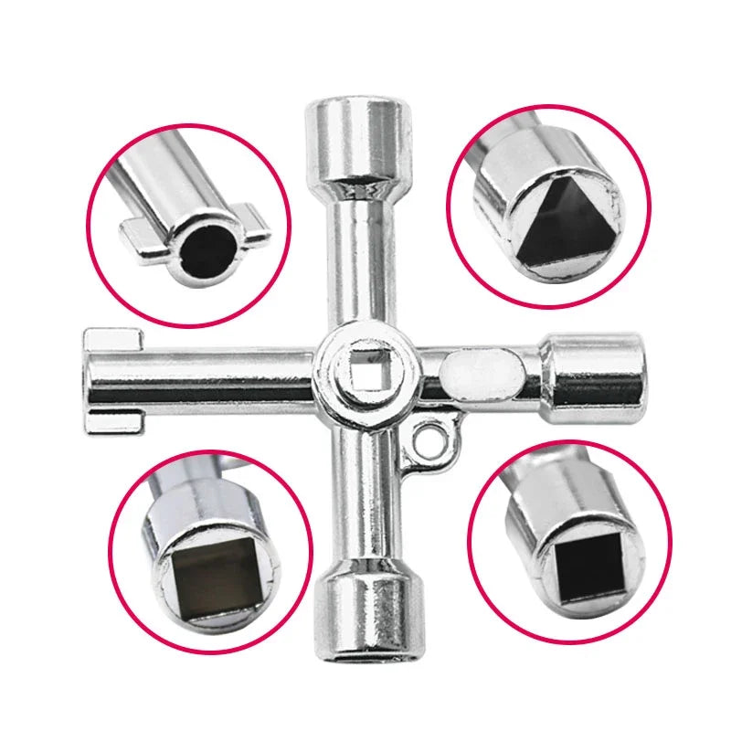 Multifunctional 4-Way Cross Key Socket Wrench for Plumbing and Utility