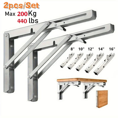2 Pack Folding Shelf Bracket Heavy Duty Triangle Wall Mounted Stainless Steel Support for Workbench Table and Storage