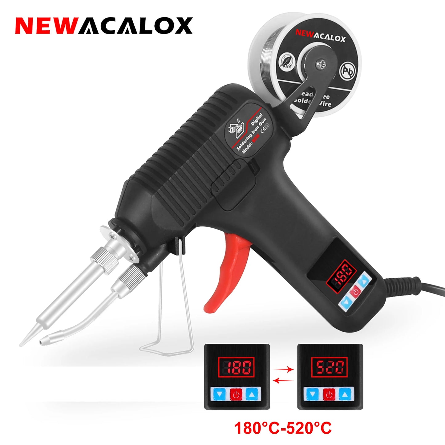 Pistola per saldatura digitale da 80W EU con display digitale e temperatura regolabile da 180-520°C e alimentazione automatica di stagno per riparazioni fai-da-te