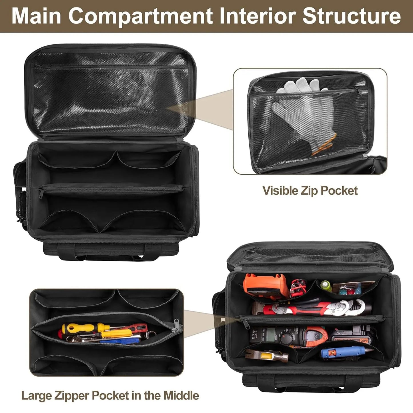 14 inch Tool Bag Antifriction Bottom Hand Tool Storage Organizer Bag