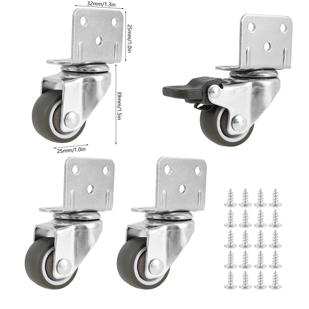 4Pcs Furniture Castors Universal Swivel Casters with Safety Brake Silent Trolley Wheels