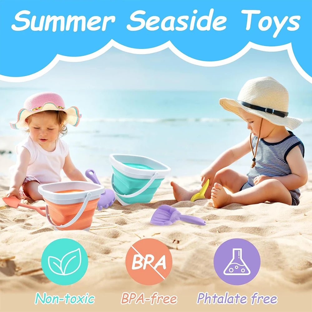 11-Piece Beach Sand Toy Set with Collapsible Bucket