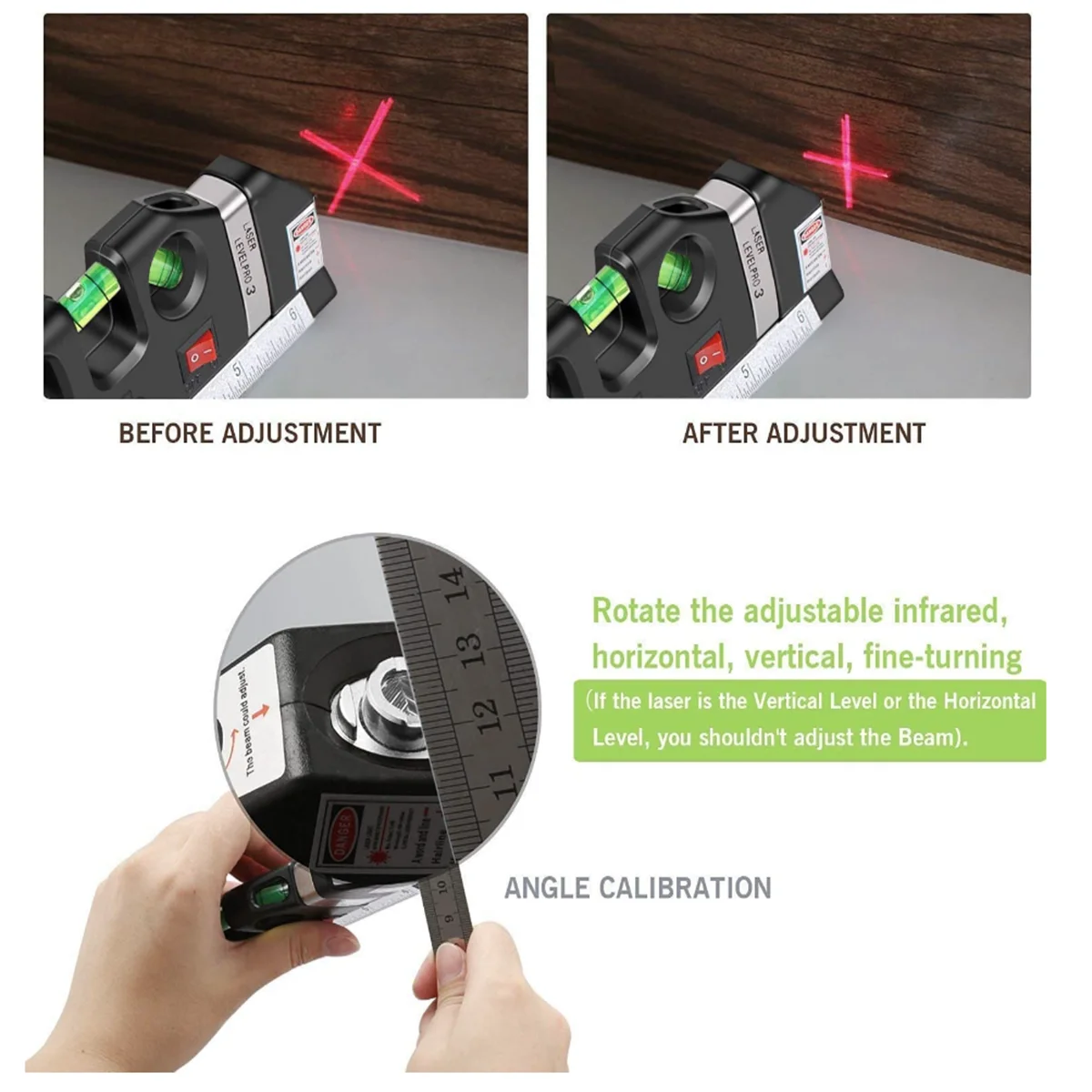 Multipurpose Line Laser Leveler Tool with Measure Tape and Rulers