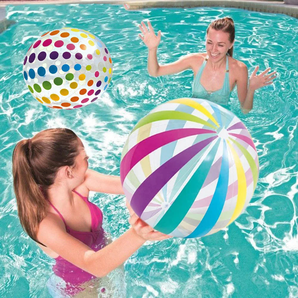 Colorful Striped Transparent Inflatable Beach Ball for Beach, Pool, and Party Games (Ages 14+）