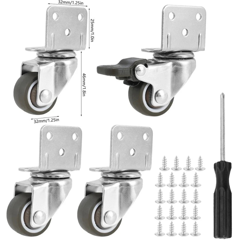 4Pcs Furniture Castors Universal Swivel Casters with Safety Brake Silent Trolley Wheels
