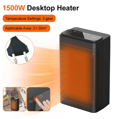 1500W Table Mini PTC Heater Fan for Home Bedroom Office Remote Control Electric Heater Low Consumption Vertical Heating Fans