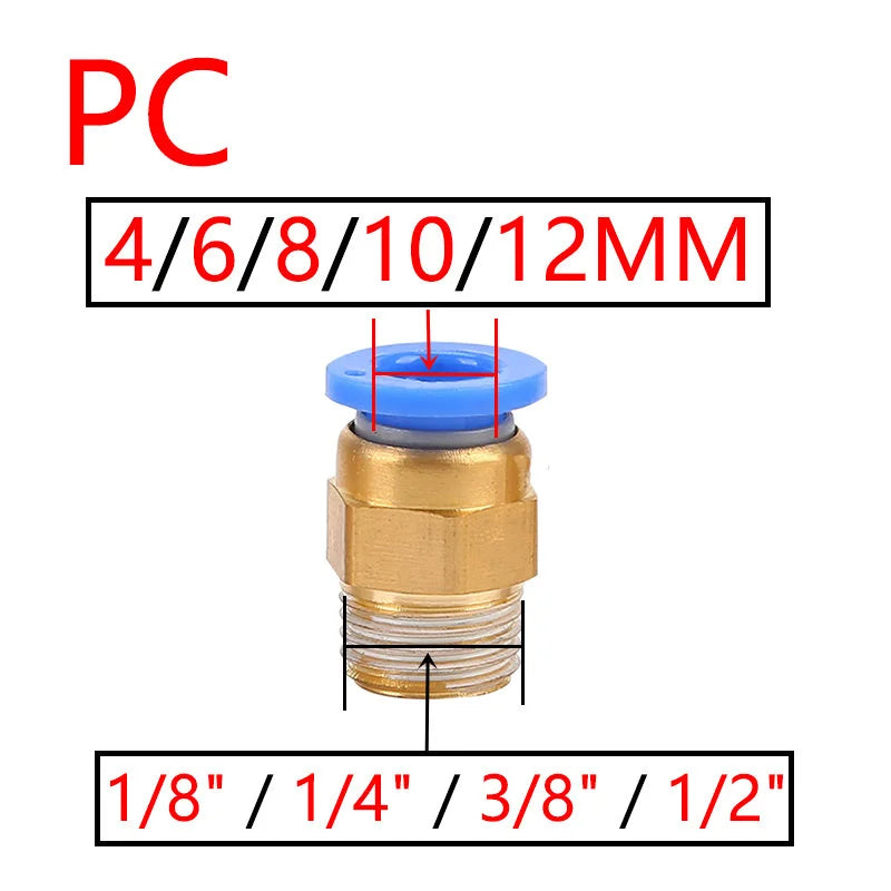10 STÜCKE Pneumatische Luftanschluss Fitting PC 4mm 6mm 8mm 10mm 12mm Gewinde 1/4 "1/8" 3/8 1/2 Schlaucharmaturen Rohrschnellverbinder