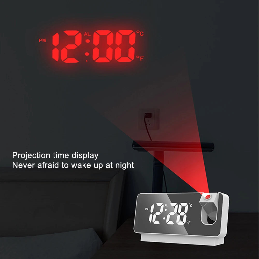 Sveglia con Proiezione LED a Rotazione di 180° con USB e Proiettore da Soffitto