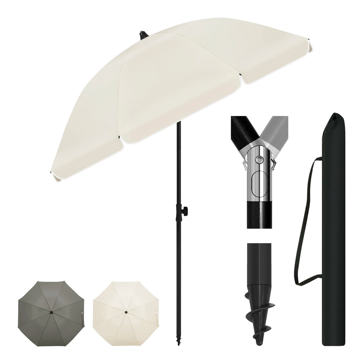 Height-Adjustable Tilt UV-Resistant Balcony Beach Umbrella Outdoor Canopy Terrace Awning