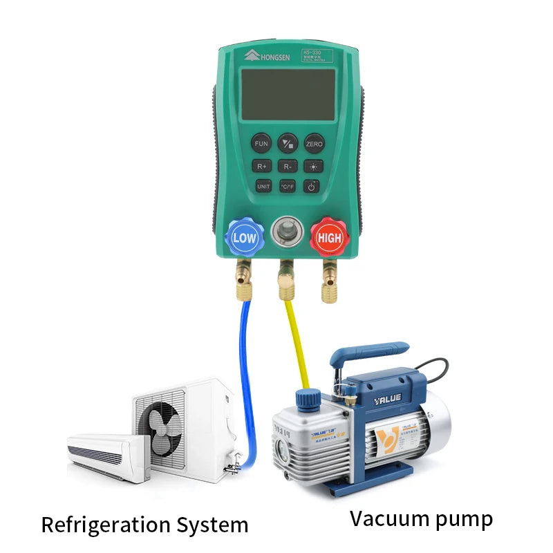 HS-330 Kältetechnik Vakuummeter Digital Mainfold HVAC Klimaanlage Vakuum Druck Temperatur Meter Tester