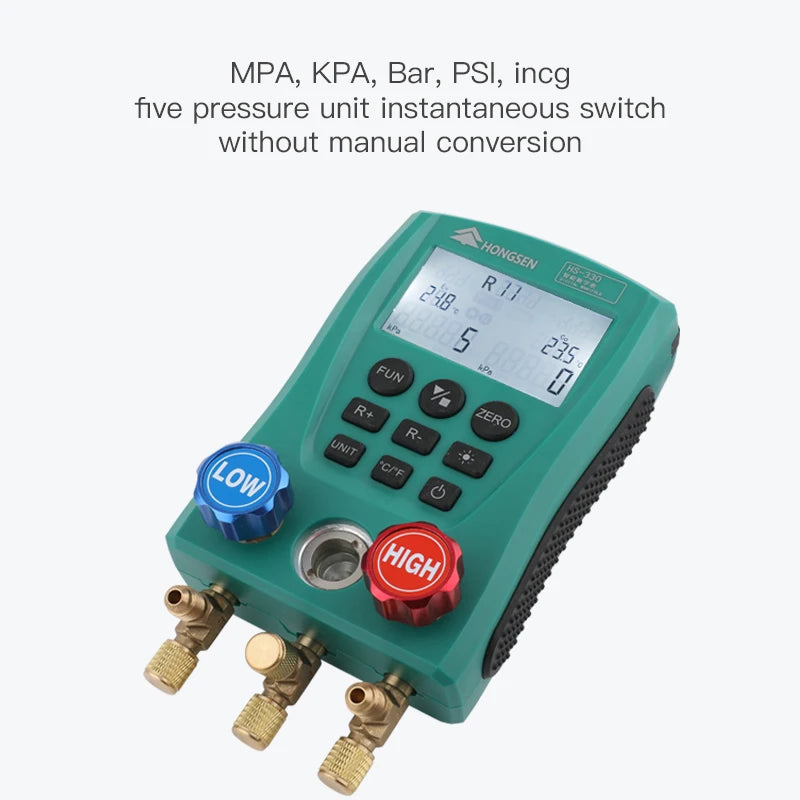 HS-330 Kältetechnik Vakuummeter Digital Mainfold HVAC Klimaanlage Vakuum Druck Temperatur Meter Tester