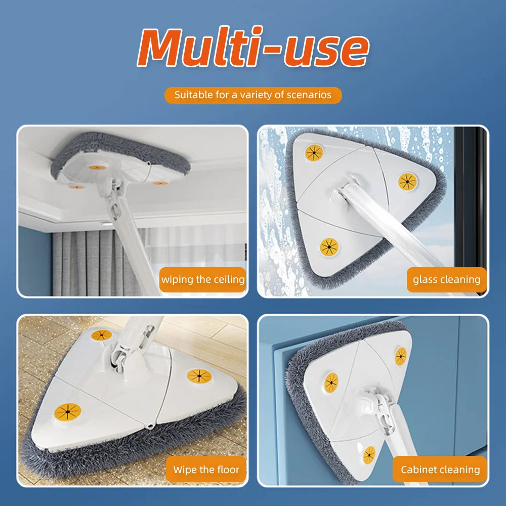 360° Rotatable Triangle Mop - Telescopic, Squeeze Wringing, Deep Cleaning for Ceiling & Wall
