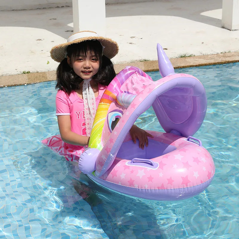 Infant Inflatable Swimming Float Seat with Sunshade