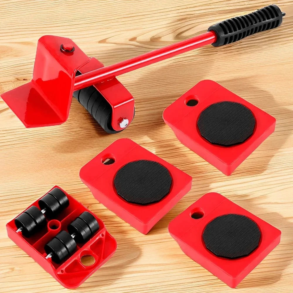 5Pcs/set Furniture Mover Tool Set Heavy Stuffs Moving Roller With Bar Furniture Mover Lifter With Wheel Professional Moving Tool