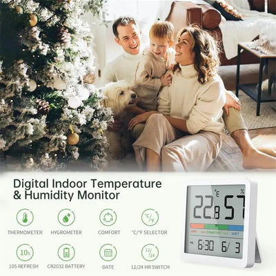 Thermometer Hygrometer Small Digital Temperature Humidity Meter Indoor Thermometers Sensor Air Monitor with Clock Comfort Display Calibration