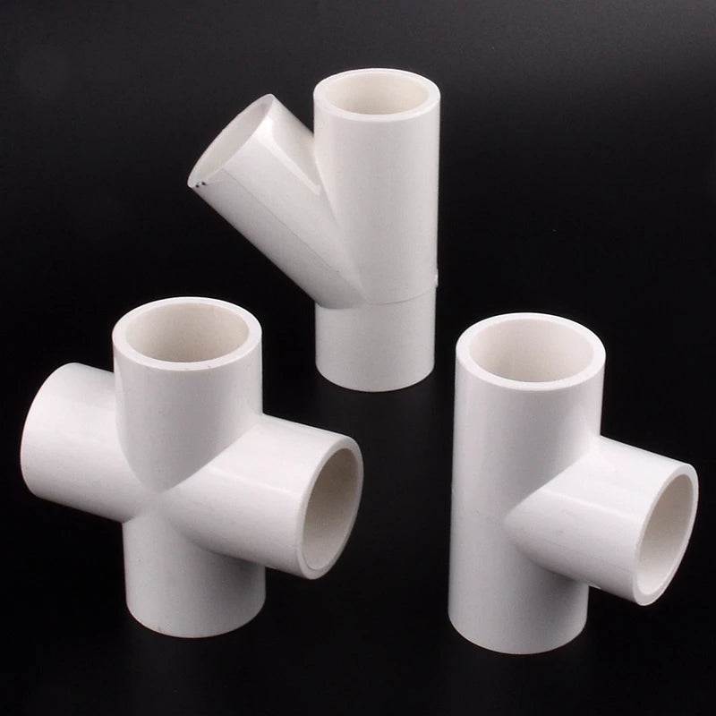 White PVC Multi-Way Connector: 20~50mm Water Pipe Fittings for Garden, Aquarium, and Tank Supplies