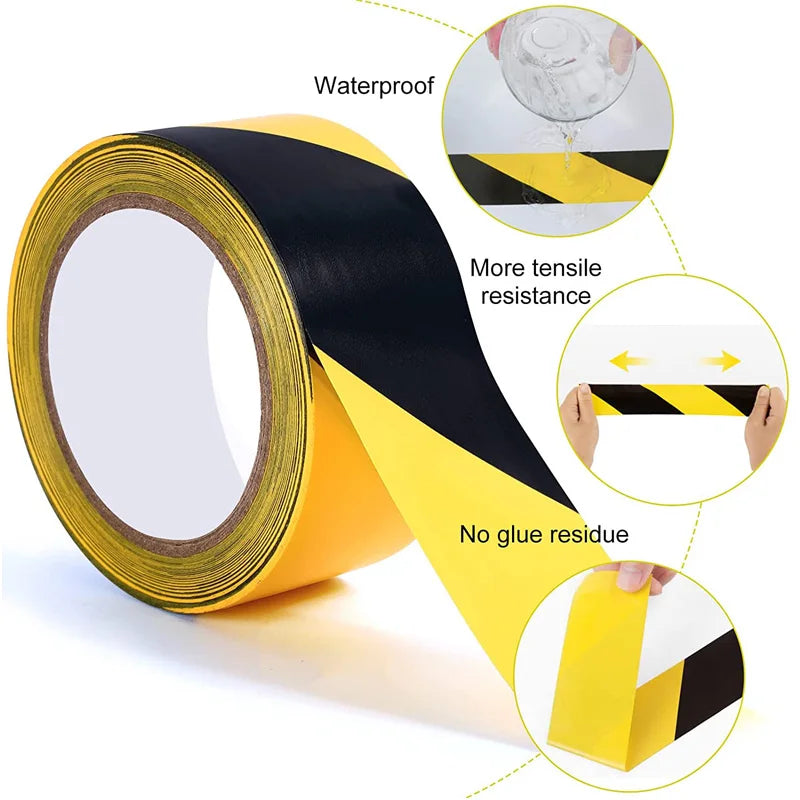 Nastro di sicurezza a strisce nere e gialle 48mm x 15M ideale per avviso di pericolo, distanziamento sociale, pavimento di magazzini e palestre