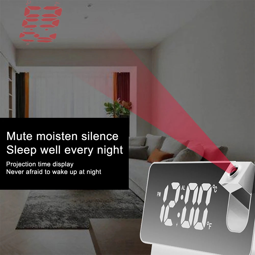 Sveglia con Proiezione LED a Rotazione di 180° con USB e Proiettore da Soffitto